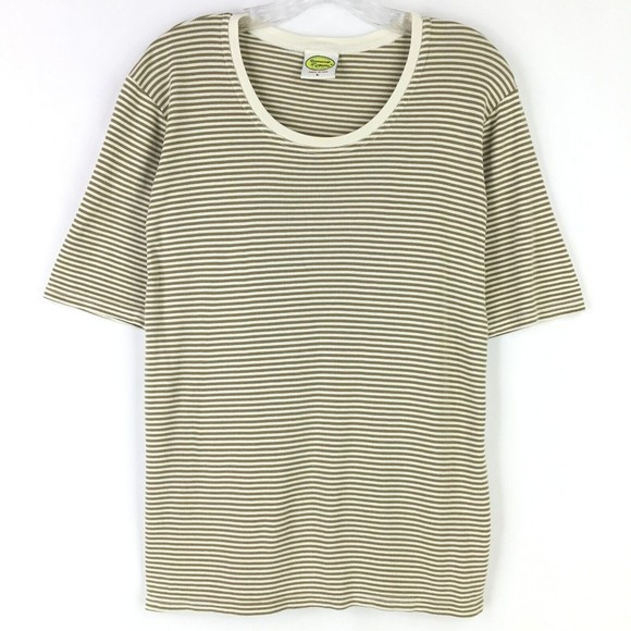 Drawstrings of Malibu Size L Travel T-Shirt Stripe Scoop Neck Beige Cream USA - Picture 7 of 7